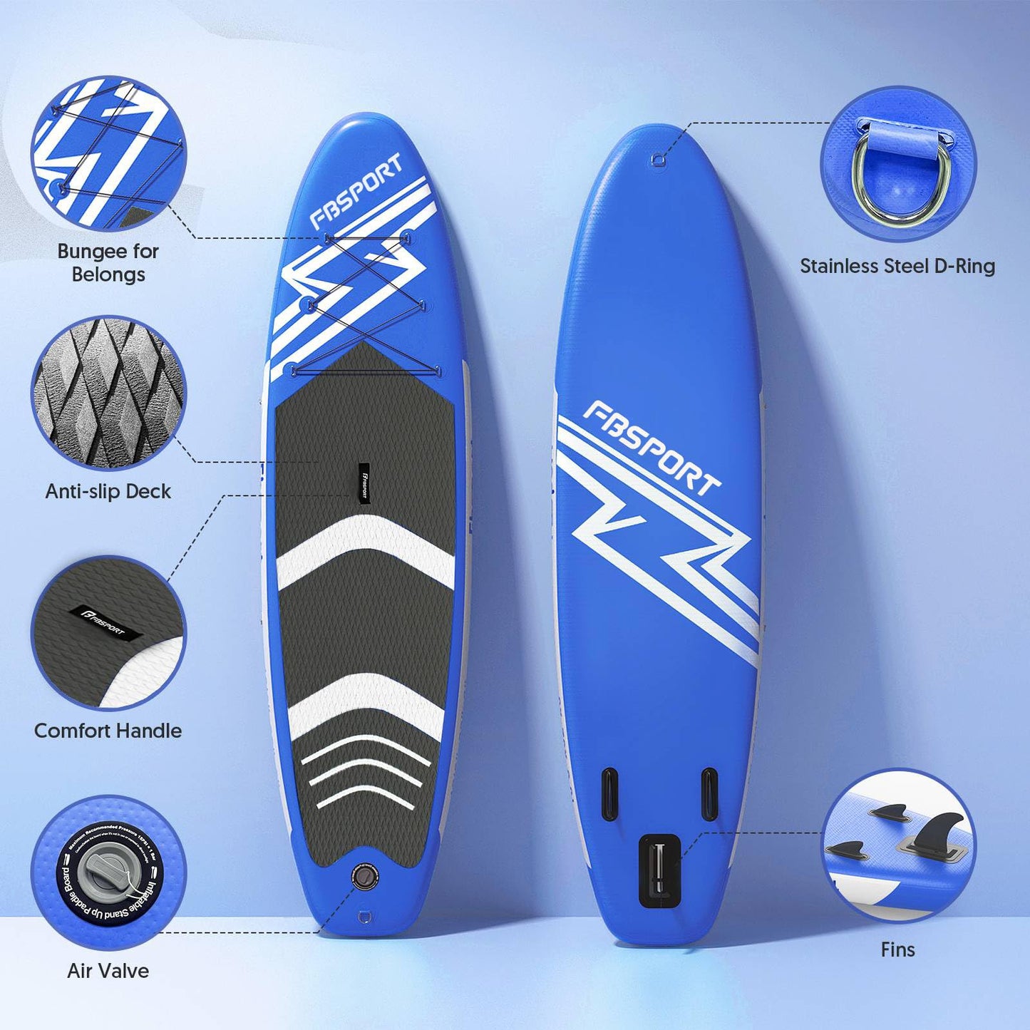 FBSPORT 11' Premium Stand Up Paddle Board, Yoga Board with SUP Accessories & Carry Bag | Wide Stance, Surf Control, Non-Slip Deck, Leash, Paddle and Pump for Youth & Adult