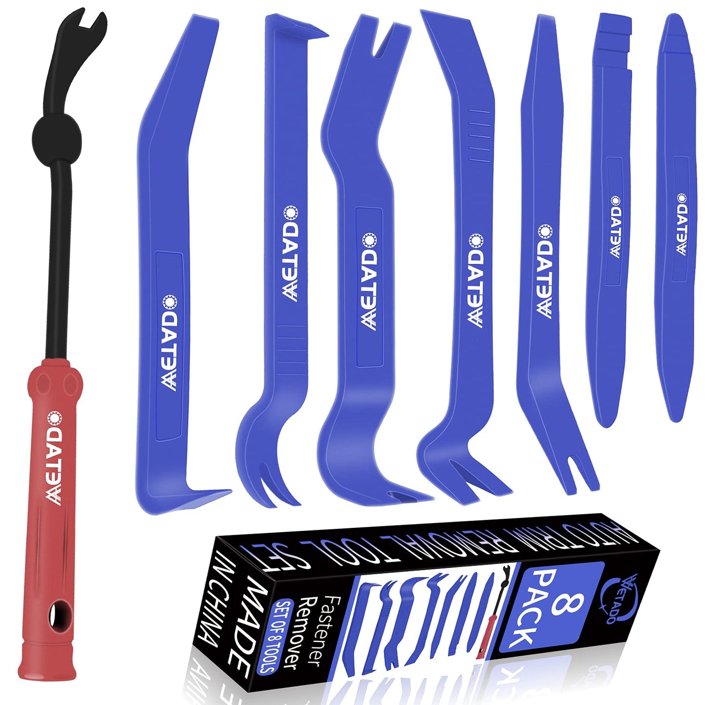 Wetado Trim Removal Tool, Car Upholstery Repair Kit, Car Door Audio Panel Trim Removal Set, Fastener Terminal Remover Tool Set Clips Pry Kit Auto Clip Pliers (8PCS Red)