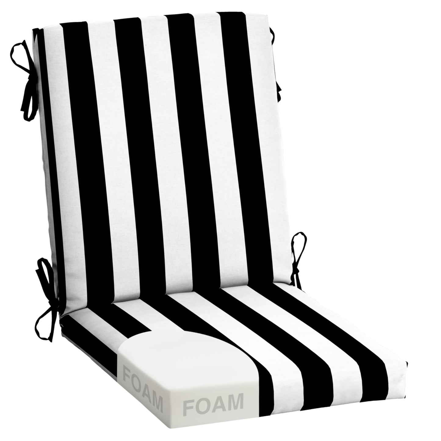Arden 2-Pack Outdoor Patio Dining Chair Cushion, 20x44, Rain-Proof Seat Pad, Fade-Resistant Outdoor Cushion Black Cabana Stripe
