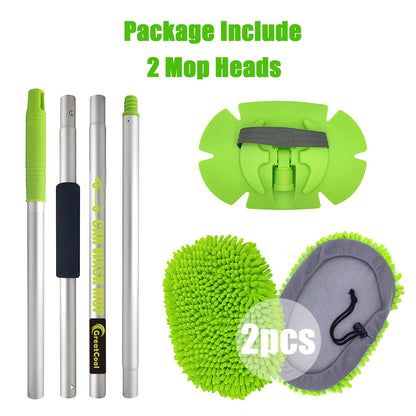 GreatCool 62" Autowaschbürsten-Mopp-Set mit langem Stiel, 2-in-1 Chenille-Mikrofaser-Schwamm-Waschhandschuh zur Reinigung und Pflege, Staubwedel zum Waschen von Autos, LKW, SUV, Wohnmobilen und für den Haushalt (2 x Moppkopf)