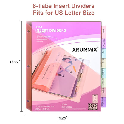 Bulk 24 Packs 8-Tab Binder Dividers with 2 Pockets, 192 Counts Binder Dividers Index for 3 Ring Binders, 8 Pastel Colors, US Letter Size (24)