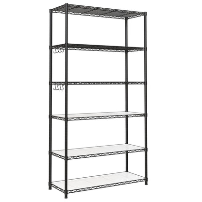 SONGMICS Storage Shelf, Small Metal Wire Shelving Unit, Adjustable Shelves, for Small Spaces, Garage, Bedroom, Living Room, Kitchen, Pantry, 5 Tier, 11.8 x 11.8 x 47.6 Inches, Ink Black ULGR123BH01