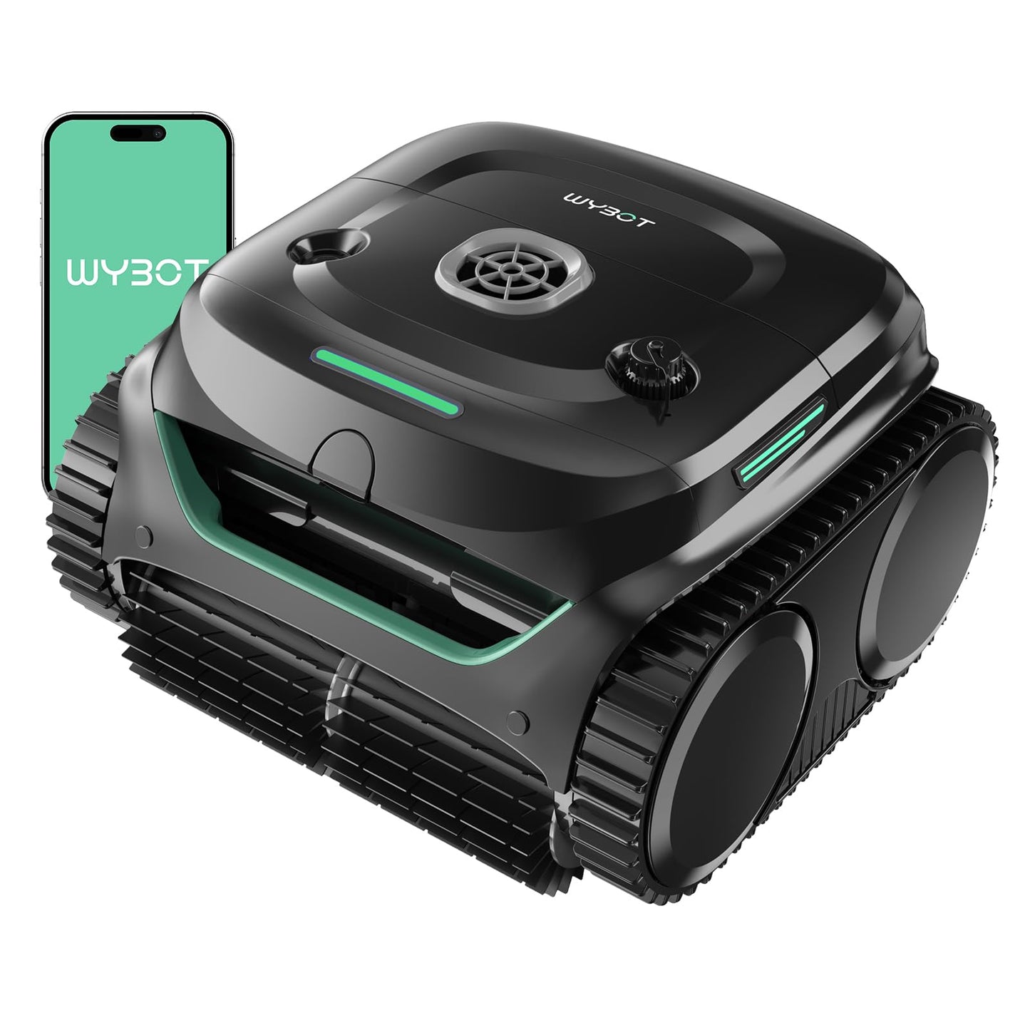 WYBOT C2 Cordless Robotic Pool Cleaner, Dual Filtrations, Floor, Wall &Waterline Cleaning, App Scheduling, Smart Navigation, Pool Vacuum for Inground Pools, Carbon Gray with Green Handle