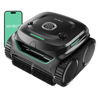 WYBOT C2 Cordless Robotic Pool Cleaner, Dual Filtrations, Floor, Wall &Waterline Cleaning, App Scheduling, Smart Navigation, Pool Vacuum for Inground Pools, Carbon Gray with Green Handle