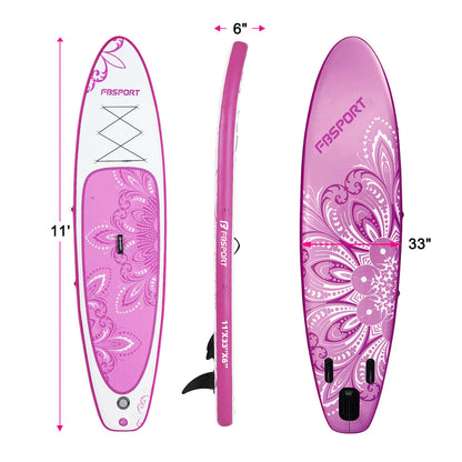 FBSPORT 11' Premium Stand Up Paddle Board, Yoga Board with SUP Accessories & Carry Bag | Wide Stance, Surf Control, Non-Slip Deck, Leash, Paddle and Pump for Youth & Adult