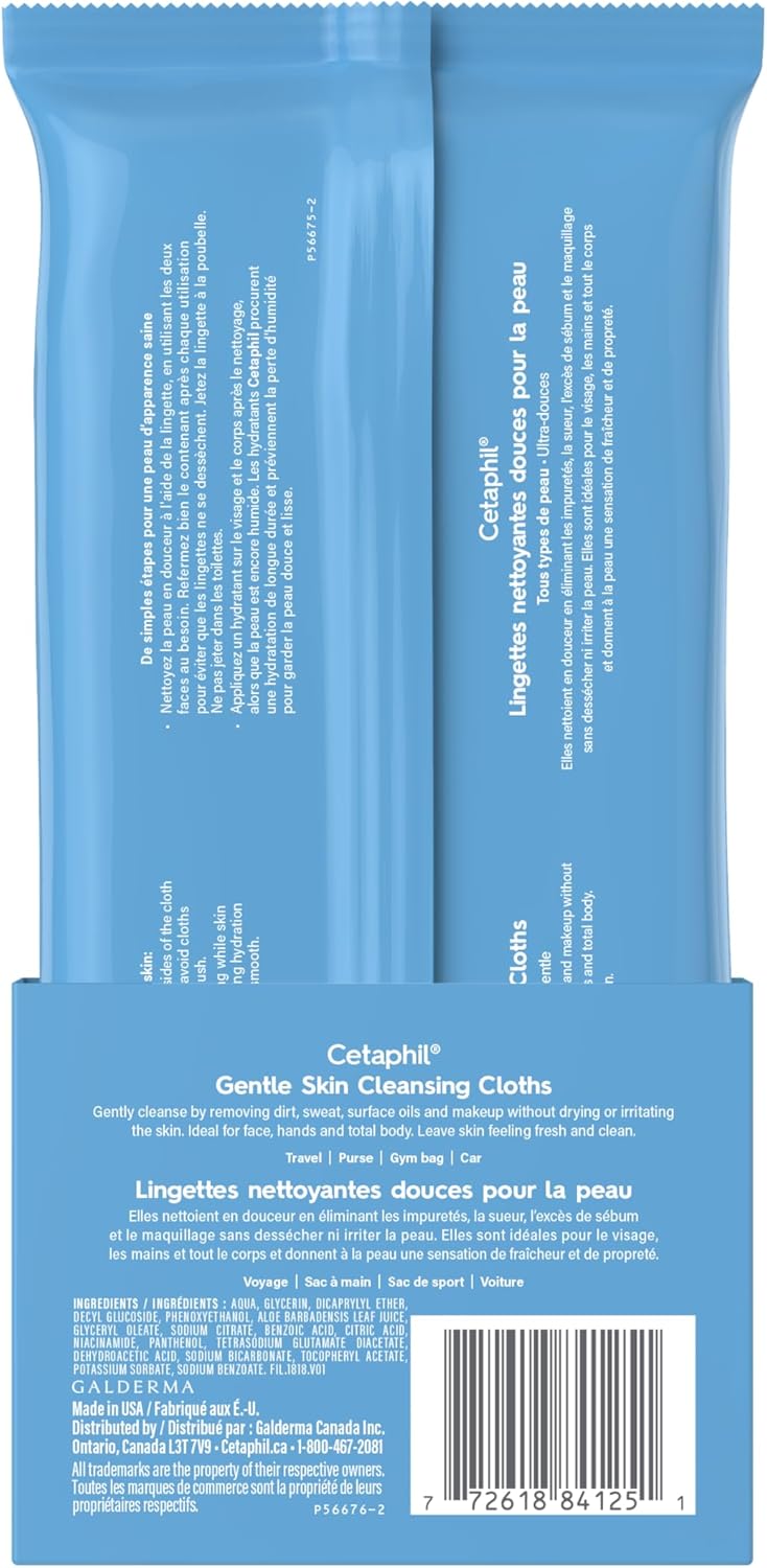 Cetaphil Sanfte Make-up Entferner-Tücher mit Aloe Vera, Kamille und Grünem Tee – Parfümfrei, Reizlindernd, Parabenfrei – Für alle Hauttypen, 25 Stück