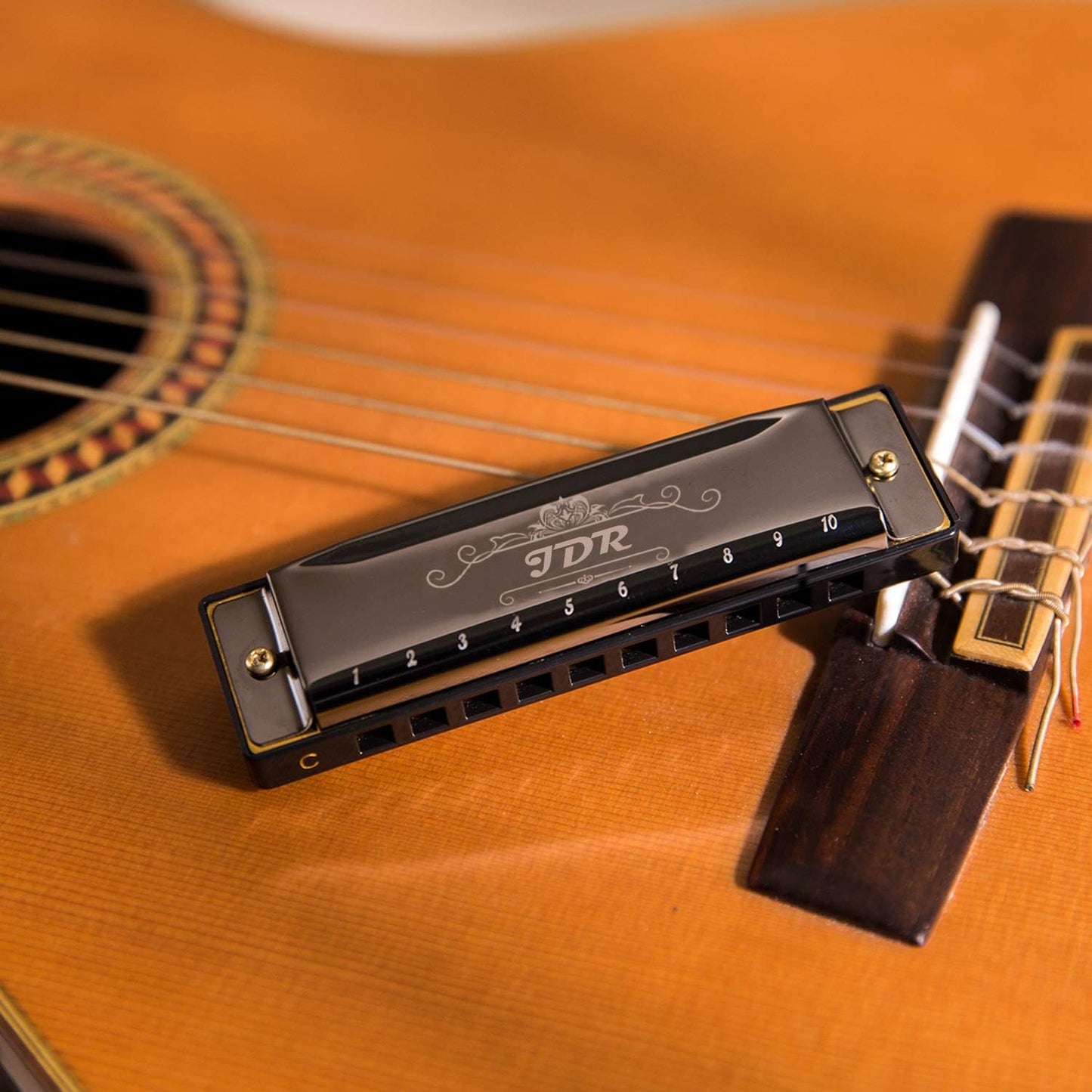 JDR Mundharmonika C, Blues-Mundharmonika in C, 10-Loch, 20 Töne mit Etui, Standard diatonisch für Anfänger, Erwachsene, Profis, Lehrer, Eltern, Schüler, Schwarz, Neujahrsgeschenk