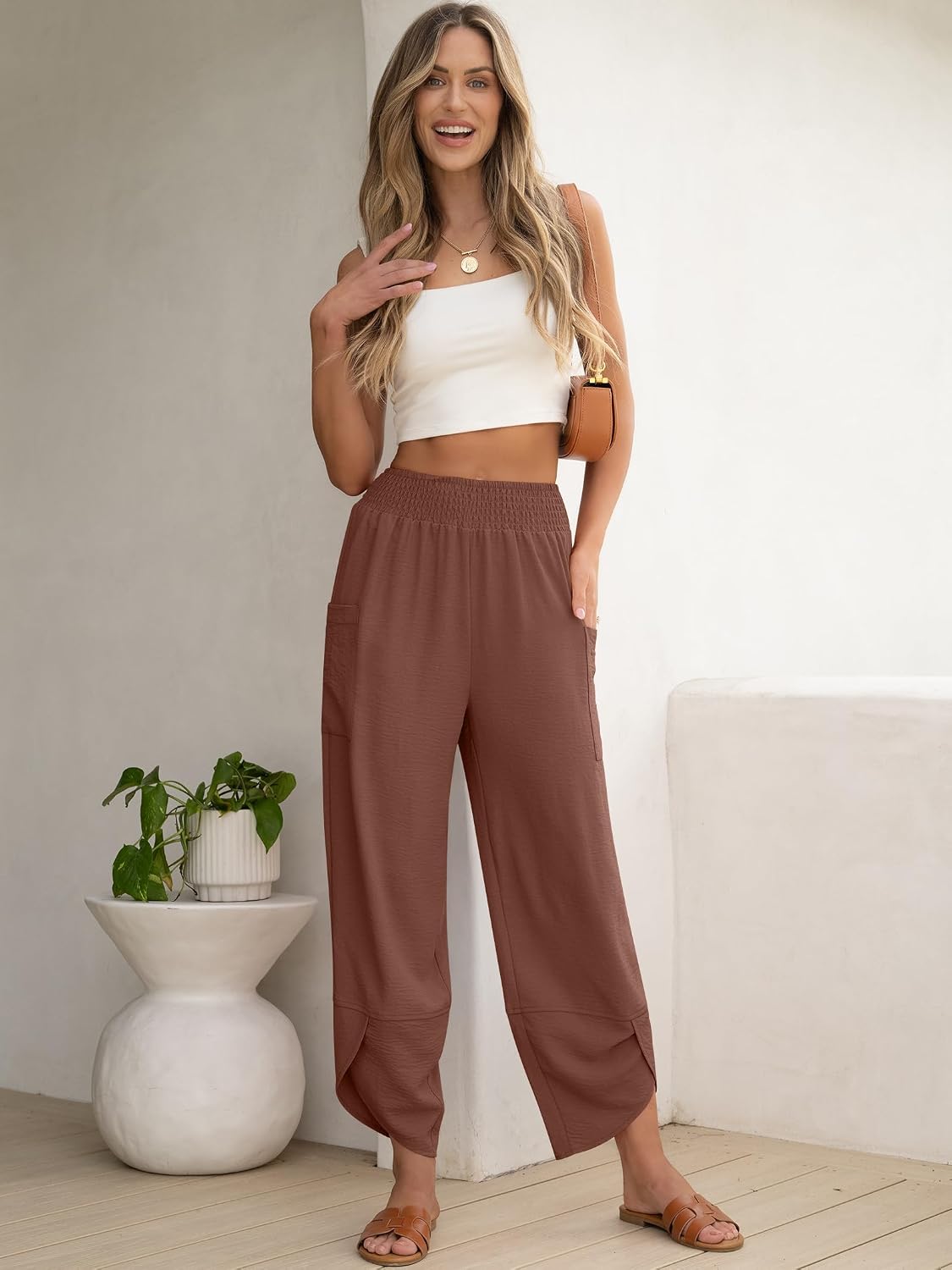 ANRABESS Womens Wide Leg Palazzo Capri Pants 2026 Summer Casual Loose High Waisted Lounge Flowy Cropped Beach Work Trousers