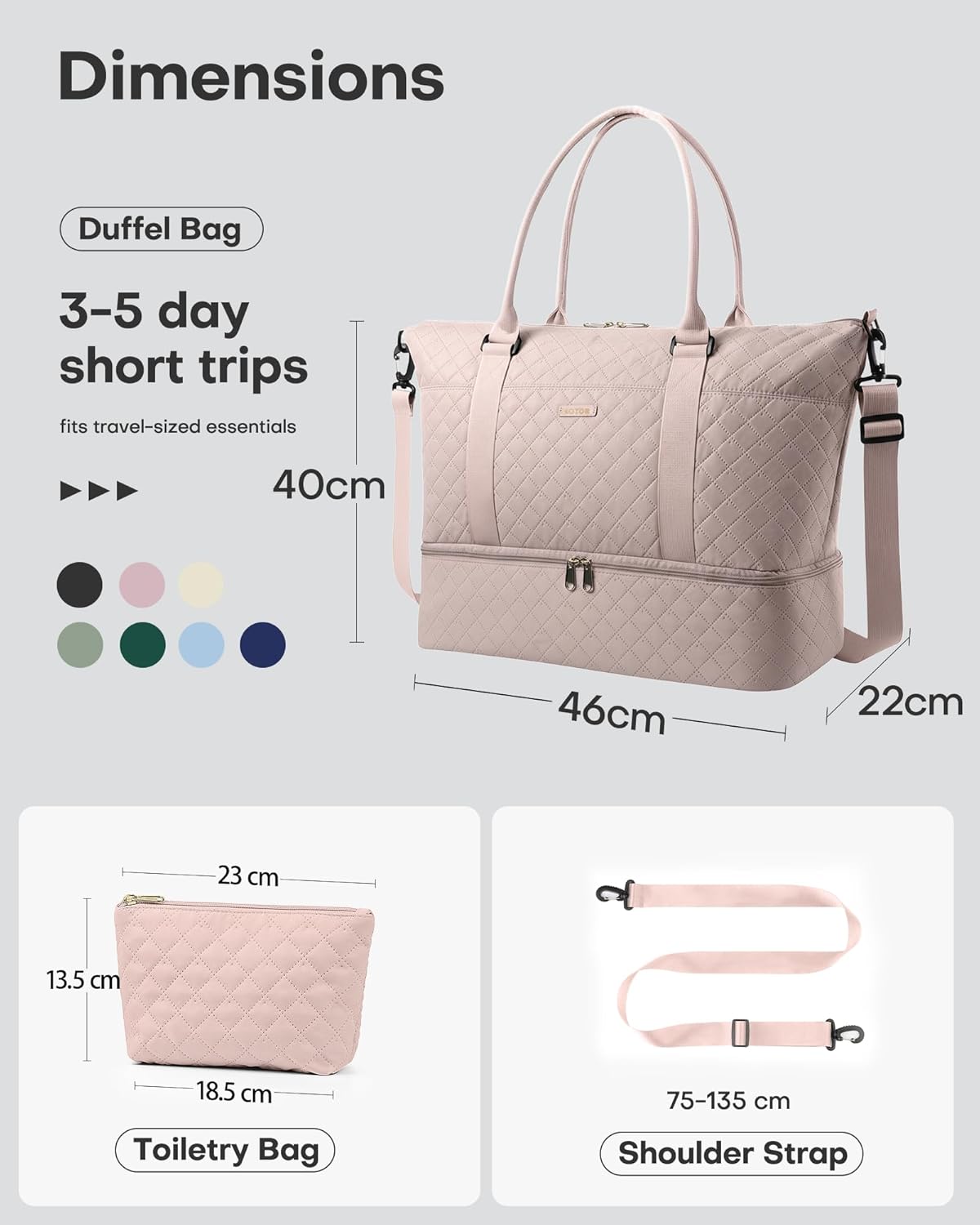 HOTOR Reisetasche - Große Weekender-Tasche für Frauen, Handgepäck mit Schuhfach, Übernachtungstasche mit Kulturtasche für Reiseutensilien und Reisezubehör, Schwarz, 34,0 x 45,0 x 20,0 cm