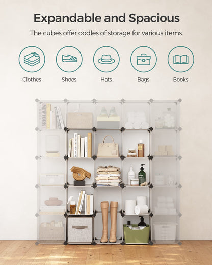SONGMICS Cube Storage Organizer, Set of 16 Plastic Cubes, Closet Organizers and Storage, Room Organization, Bedroom Living Room, 12.2 x 48.4 x 48.4 Inches, Rustic Brown ULPC442A01