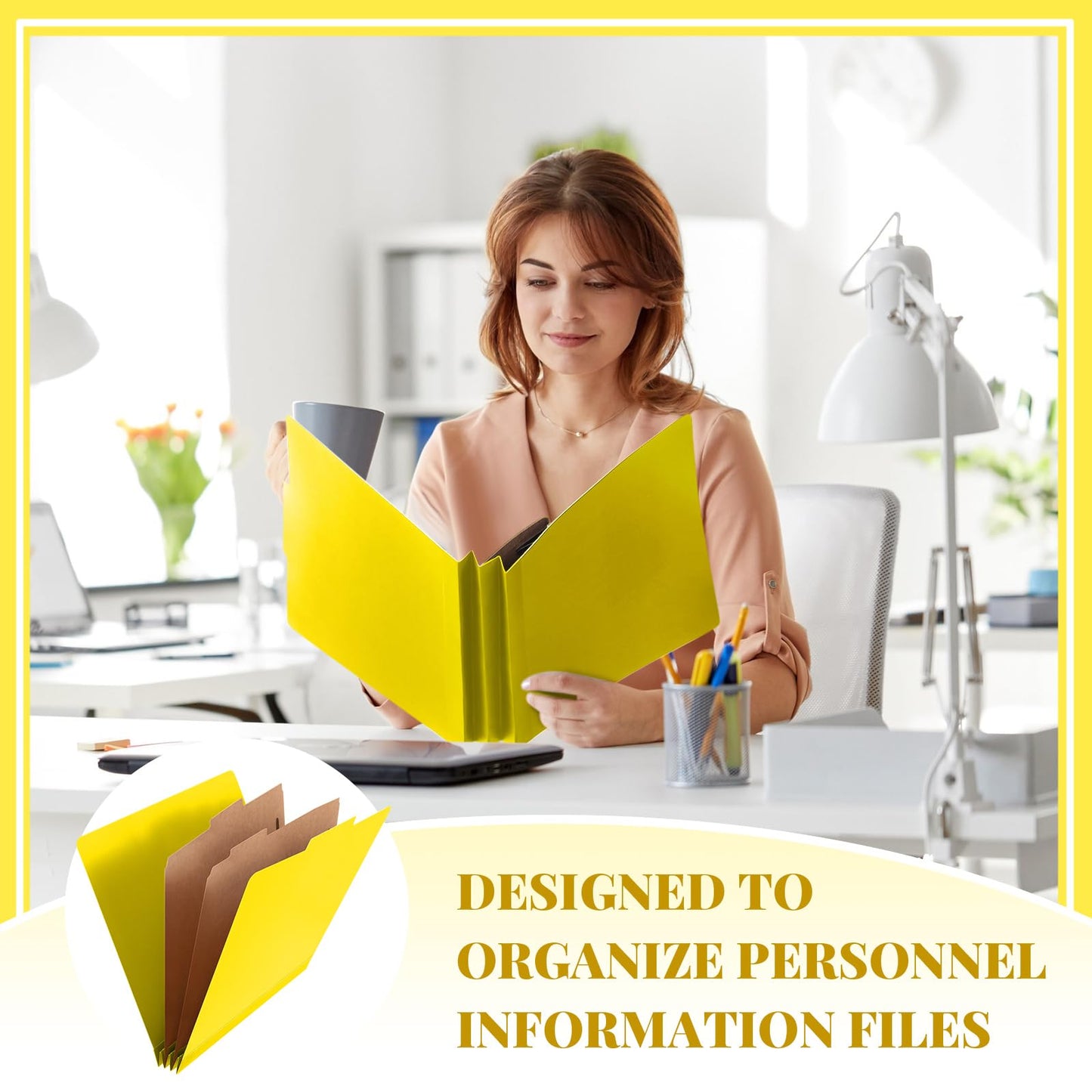 Skyygemm 24 Pcs Classification Folders Letter Size Bulk - 2 Dividers Pressboard File Folder with 3. 5 Inch Expansion, 2 Prongs Fastener, Heavy Duty Office File Organizer for Teacher Medical (Yellow)