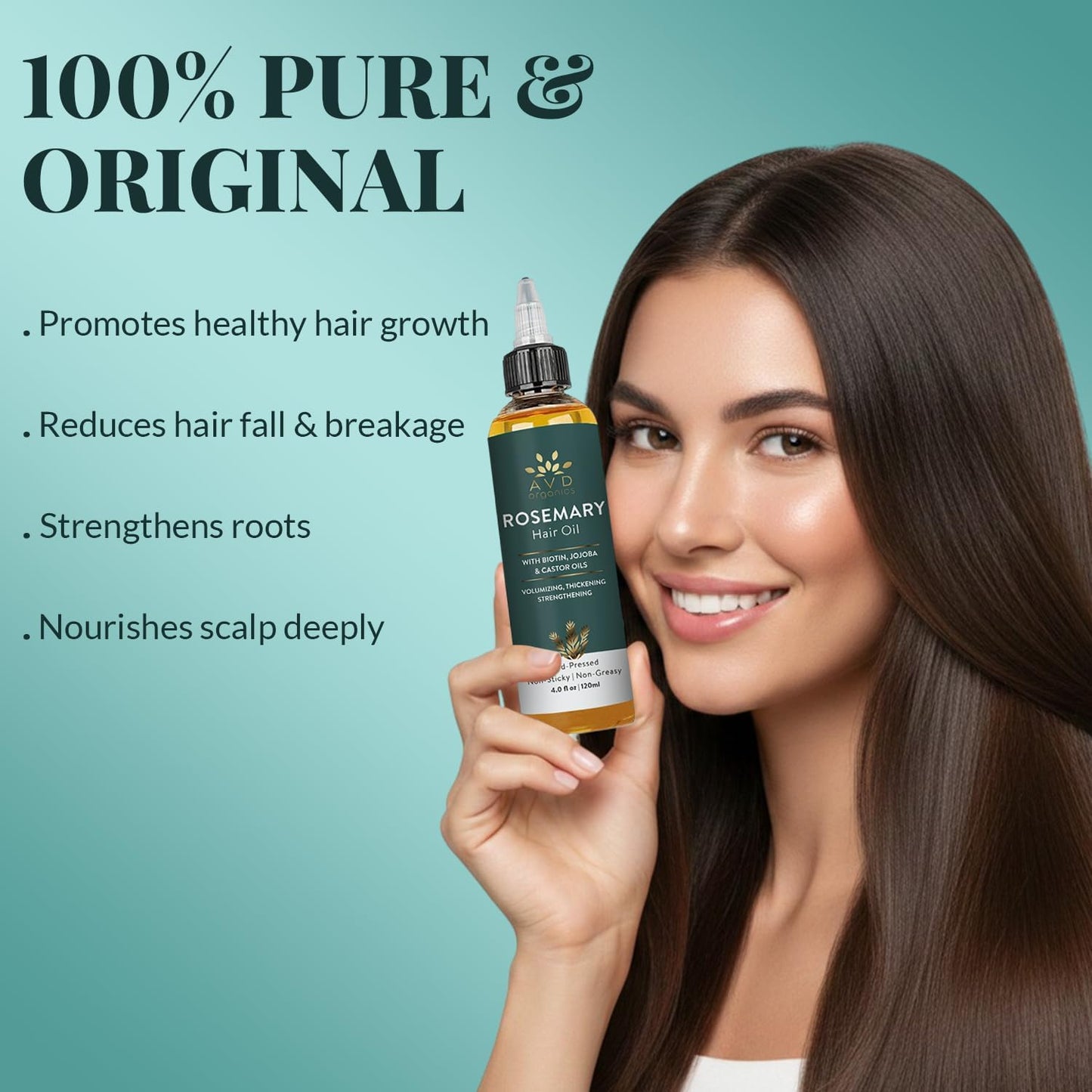 AVD Organics Rosmarinöl für Haarwachstum & Kopfhaut | Mit Biotin angereichert | Haarstärkend, pflegend und voluminös | Mit Jojoba- & Rizinusöl angereichert | GVO-frei 120ml