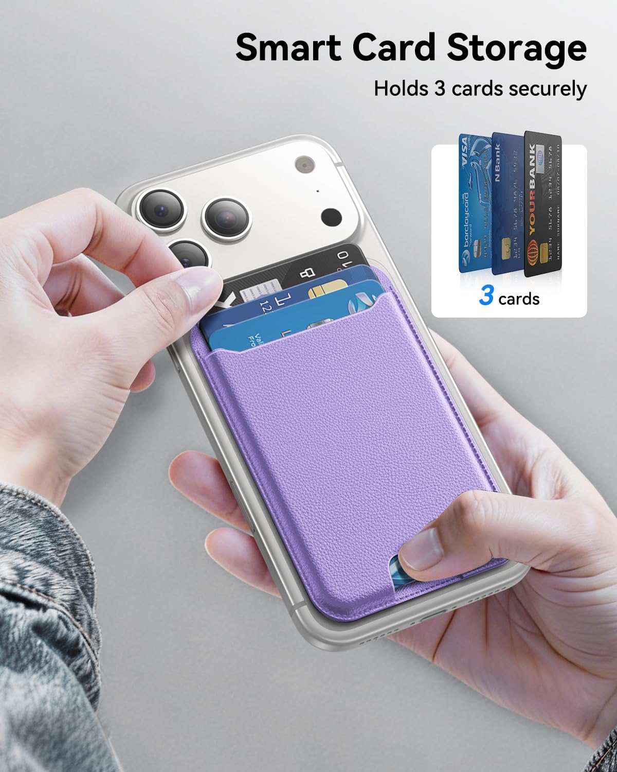 für MagSafe Wallet, 3 Kartenfächer, magnetische schlanke Handy-Geldbörse für iPhone 17/16/15/14/13/12 Pro Max Plus Air Serie, RFID-blockierendes veganes Leder, Schwarz