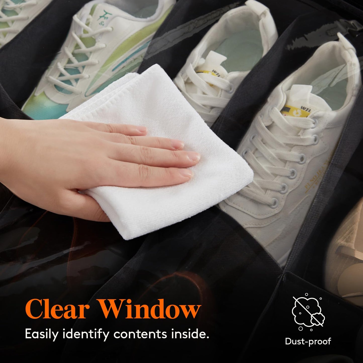 Lifewit Under Bed Shoe Storage Organizer 2 Pack(12 Shoes Cells), 4.3 Inches Profile Fabric Shoes Container Box with Clear Cover, Foldable Storage Bag with 2 Handles, Fits 12 to 24 Pairs