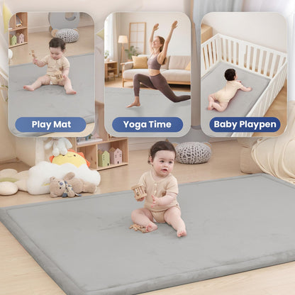 Huloo Sleep Ultra Soft Baby Spielmatte für den Boden, 3,3 cm dicke Elasti-Foam 127x127 cm Laufgittermatte für Kleinkinder, rutschfeste Rückseite, sicher zum Krabbeln und für die Bauchlage, Tatami-Stil (Dunkelgrau)