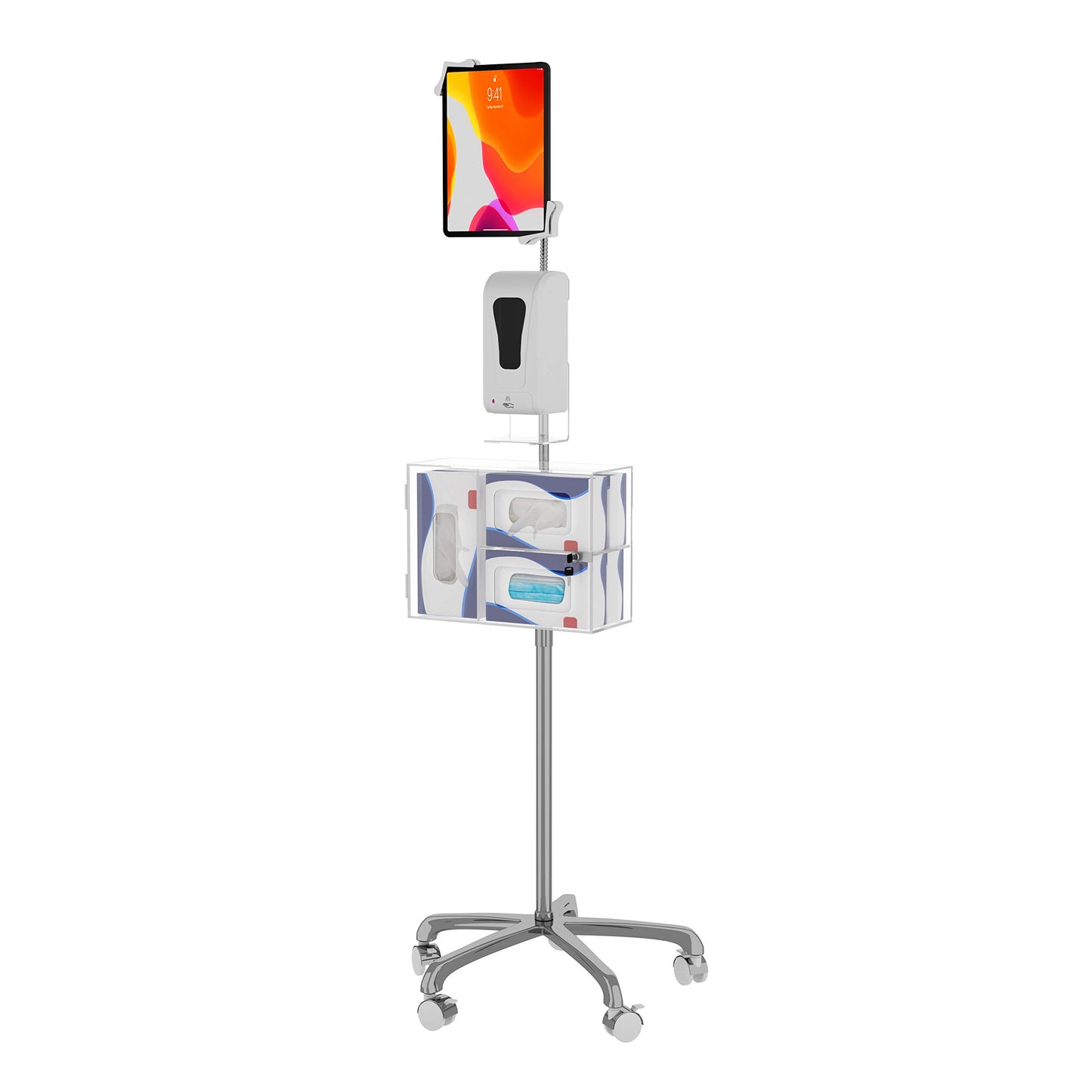 Medical Mobile Stand – CTA Medical Mobile Floor Stand for iPad 7/8/9 Gen 10.2”, 12.9” iPad Pro, 11” iPad Pro, iPad mini, iPad Air 4, Surface Pro X, and Other 7-13" Tablet - White