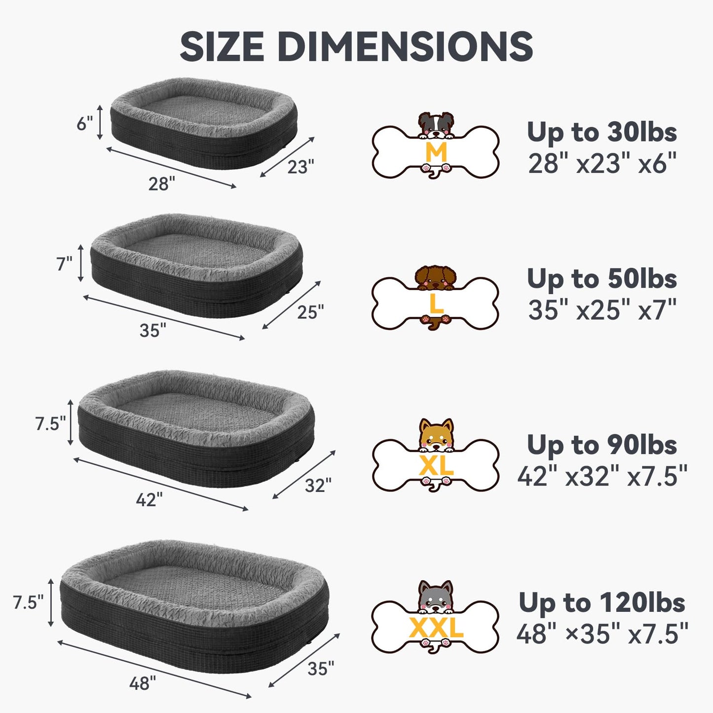 JOEJOY Orthopedic Dog Beds Large Sized Dog, XL Egg-Crate Memory Foam Pet Couch Bed with Bolster Sides, Waterproof Lining, Removable Washable Cover & Non-Slip Bottom, Brown