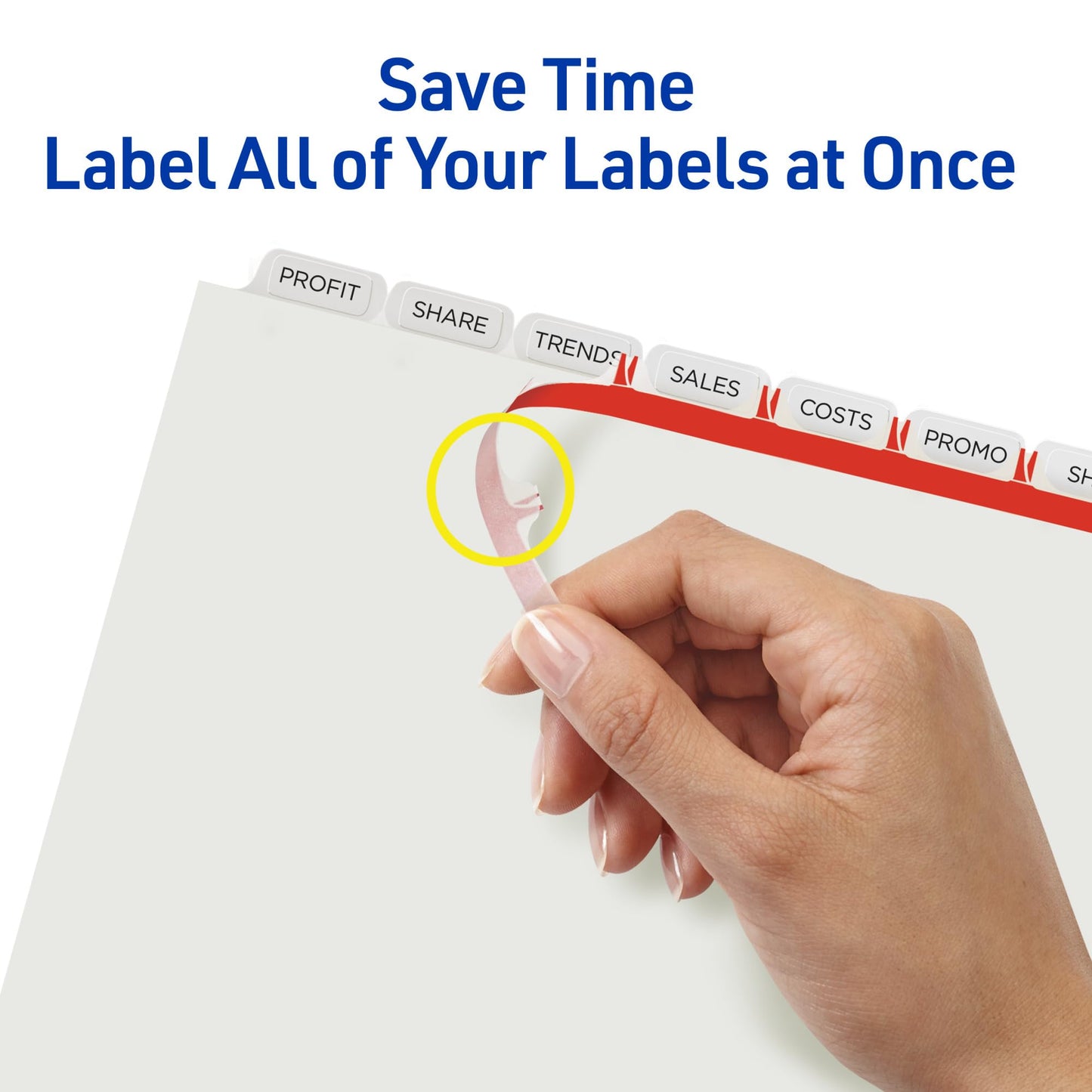 Avery 5 Tab Dividers for 3 Ring Binder, Easy Print & Apply Clear Label Strip, Index Maker Customizable White Tabs, 50 Sets (11556)