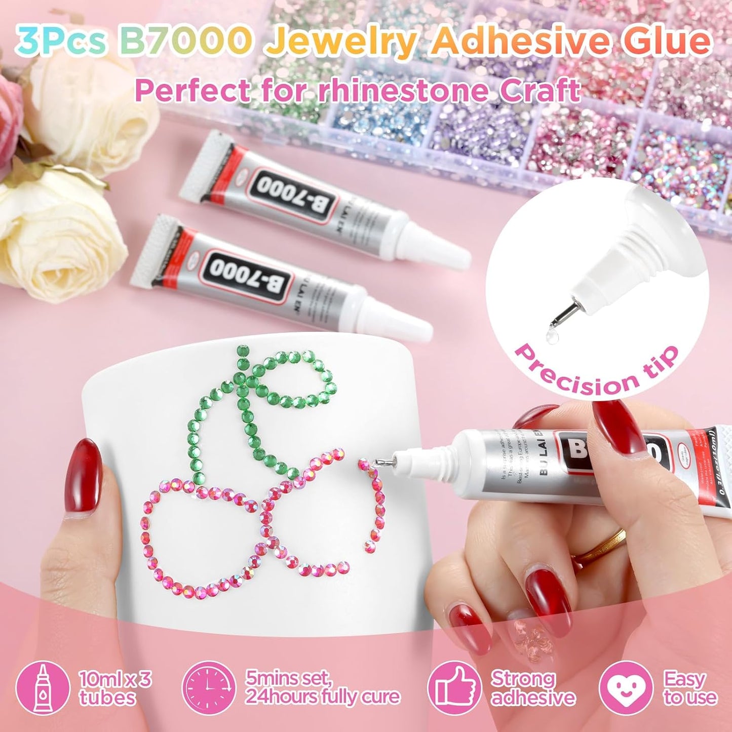 Zefy 40 Colors Resin Jelly Rhinestones for Bedazzling, 3mm 32000 Pcs Flatback Gems for Crafting, Bedazzling Kit with 3Pcs B7000 Glue for Clothing Shoes Nail Book Diamond Art