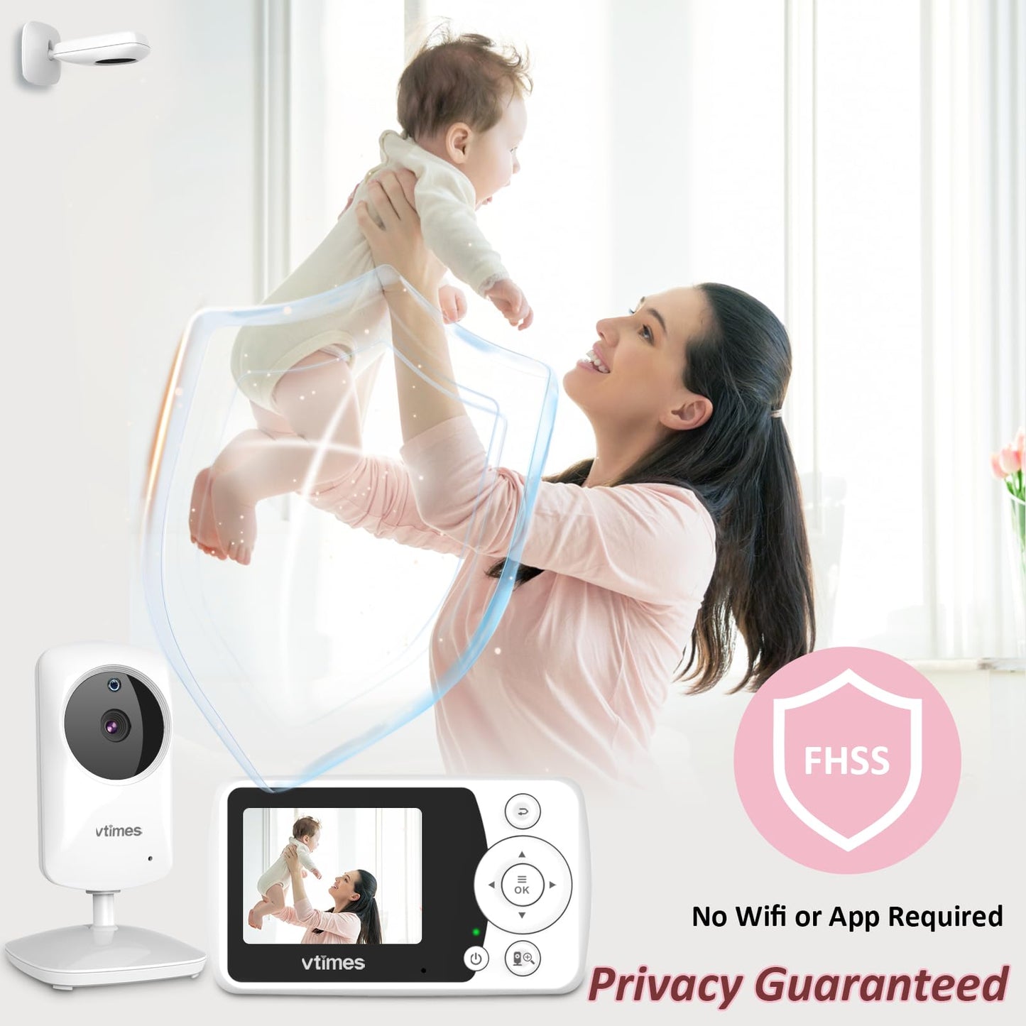 VTimes Baby Monitor with Camera and Audio, 6'' IPS Screen with 30-Hour Battery, Baby Monitor No WiFi Night Vision, ECO, 2-Way Audio, Pan-Tilt-Zoom, Baby Camera Monitor with 1000ft Range, Ideal Gift