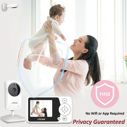 VTimes Baby Monitor with Camera and Audio, 6'' IPS Screen with 30-Hour Battery, Baby Monitor No WiFi Night Vision, ECO, 2-Way Audio, Pan-Tilt-Zoom, Baby Camera Monitor with 1000ft Range, Ideal Gift