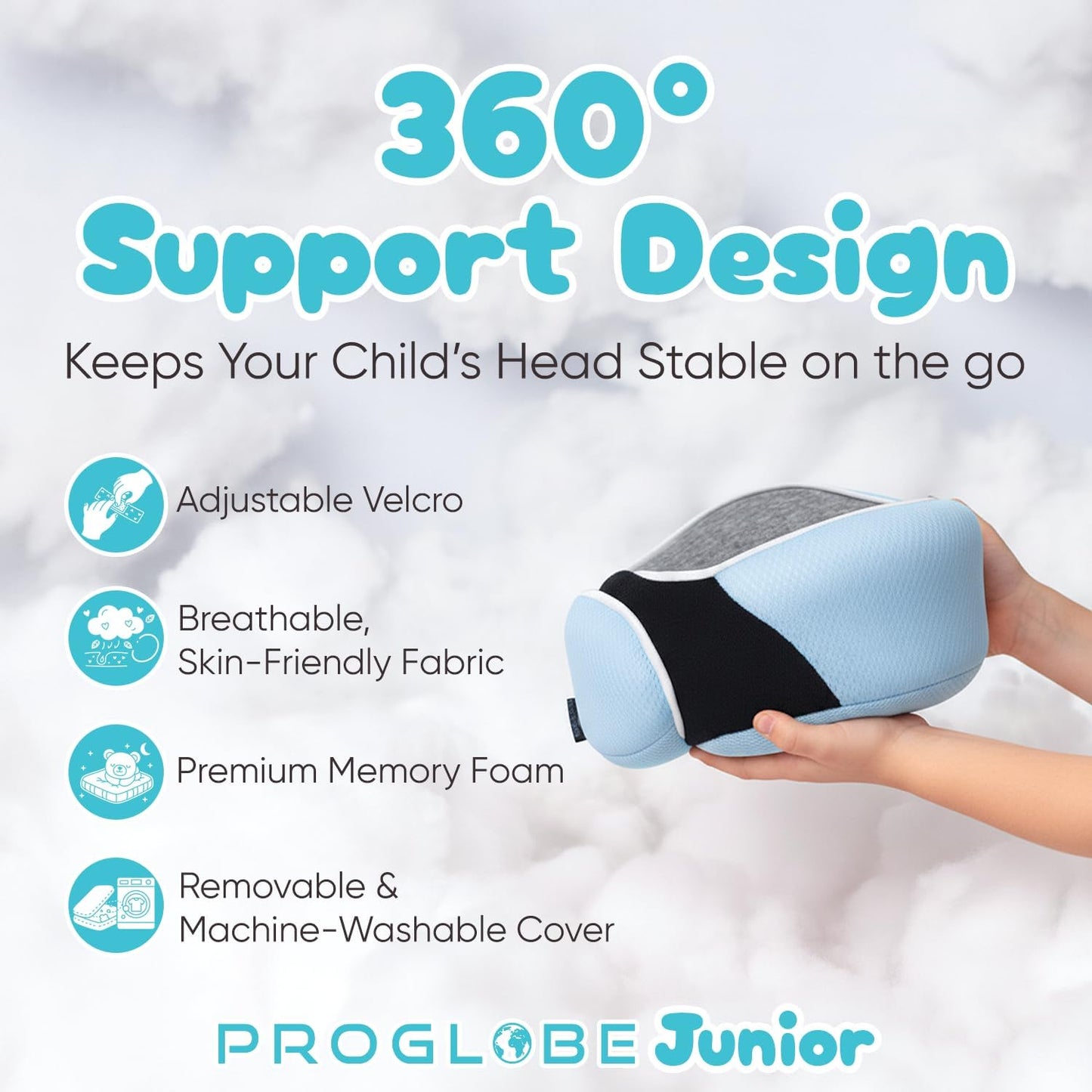 Proglobe Orthopädisches Nackenkissen Reise-Nackenkissen für Flugzeuge, Memory Foam Kit, aktualisiertes Ruhematerial, Flugreise-Set mit 3D-konturierter Augenmaske, Ohrstöpseln und luxuriösem Netzbeutel (Grau)