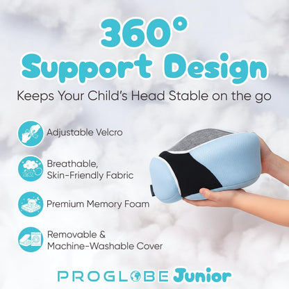 Proglobe Orthopädisches Nackenkissen Reise-Nackenkissen für Flugzeuge, Memory Foam Kit, aktualisiertes Ruhematerial, Flugreise-Set mit 3D-konturierter Augenmaske, Ohrstöpseln und luxuriösem Netzbeutel (Grau)