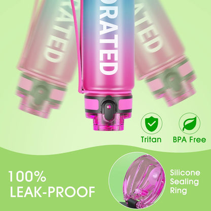 Sahara Sailor Trinkflasche, 950ml Motivations-Sportflasche mit Zeitmarkierung – Trinkzeiten – Tritan, BPA-frei, weite Öffnung auslaufsicher, Fast-Flow-Technologie mit Reinigungsbürste (1 Flasche)