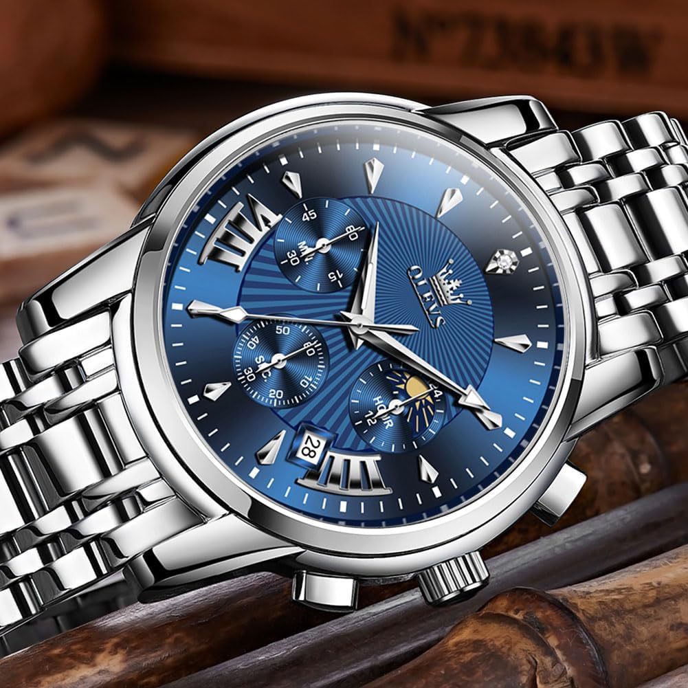 OLEVS Uhren für Herren Dresswatch mit Datumsanzeige Klassische Armbanduhren Multifunktionale leuchtende Herren Edelstahl-Armbanduhr Wasserdichter Chronograph Herren Business-Uhren