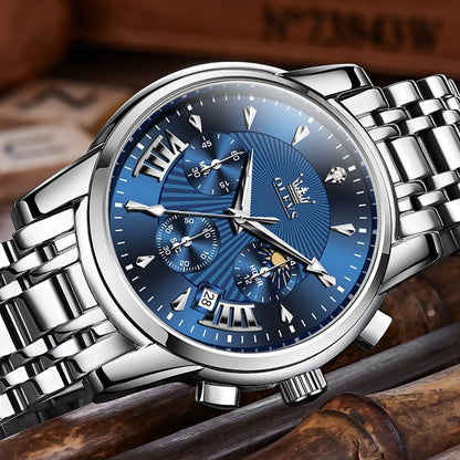 OLEVS Uhren für Herren Dresswatch mit Datumsanzeige Klassische Armbanduhren Multifunktionale leuchtende Herren Edelstahl-Armbanduhr Wasserdichter Chronograph Herren Business-Uhren