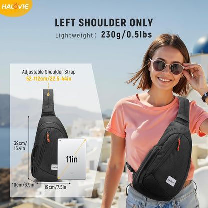 HALOVIE Anti-Diebstahl Sling Bag RFID-Reise-Sling-Rucksack Leichtgewicht Wander-Umhängetasche Brusttasche zum Spazierengehen Arbeiten