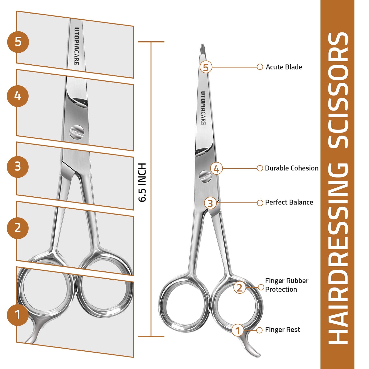Utopia Care Haarschneide- und professionelle Friseurschere 6,5 Zoll, Premium Edelstahl Schere mit glattem Rasiermesser und scharfen Klingen für Salons, Männer, Frauen und Kinder, Silber