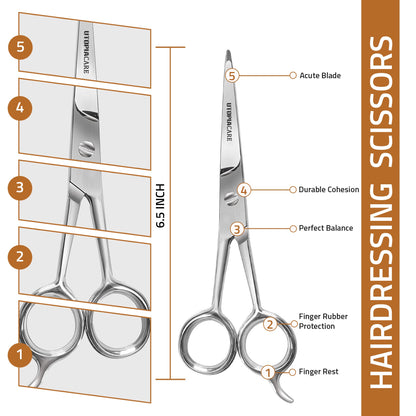 Utopia Care Haarschneide- und professionelle Friseurschere 6,5 Zoll, Premium Edelstahl Schere mit glattem Rasiermesser und scharfen Klingen für Salons, Männer, Frauen und Kinder, Silber