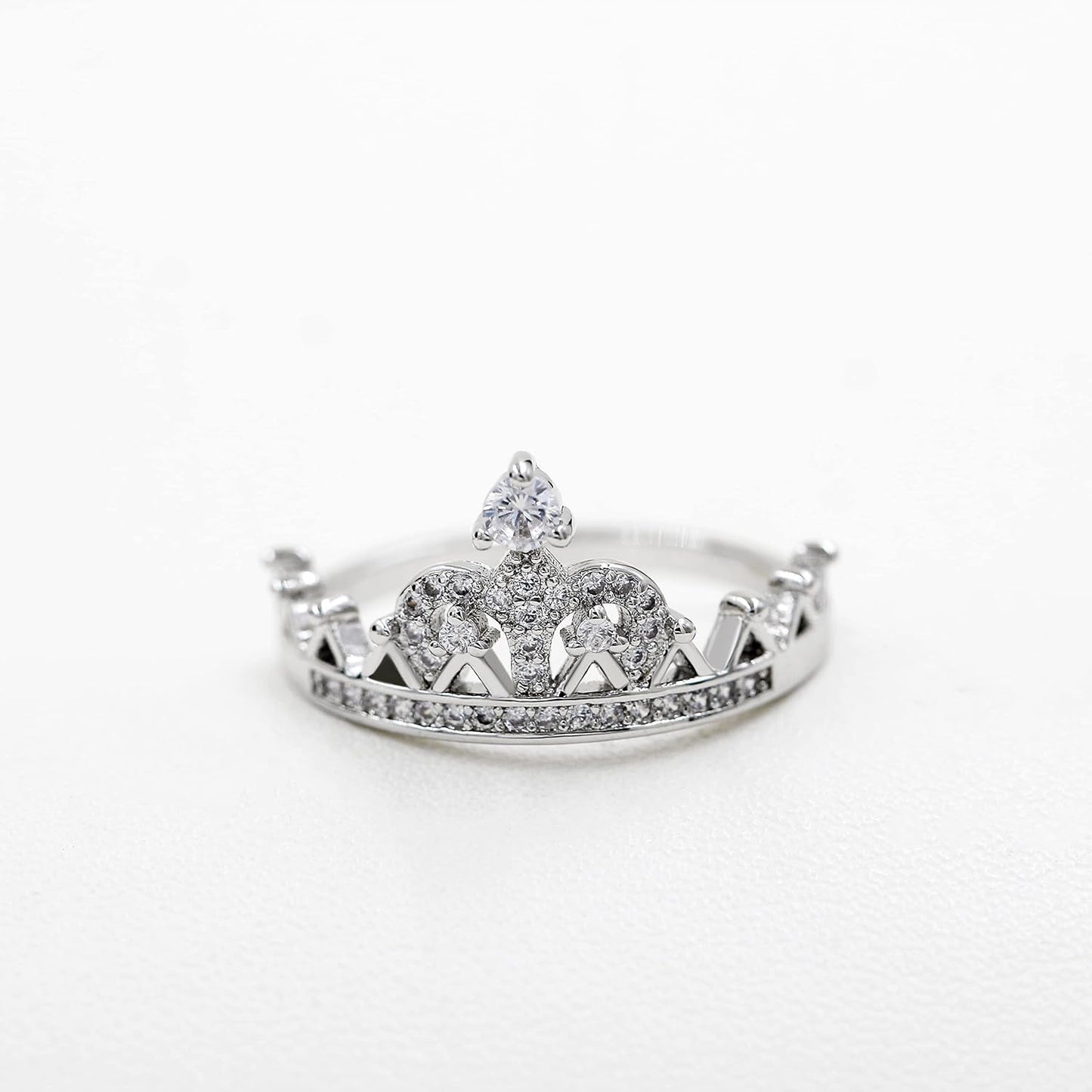 Uloveido Platinum Plated Crown Royal Ring, Women's Cubic Zirconia Wedding Rings Y1227