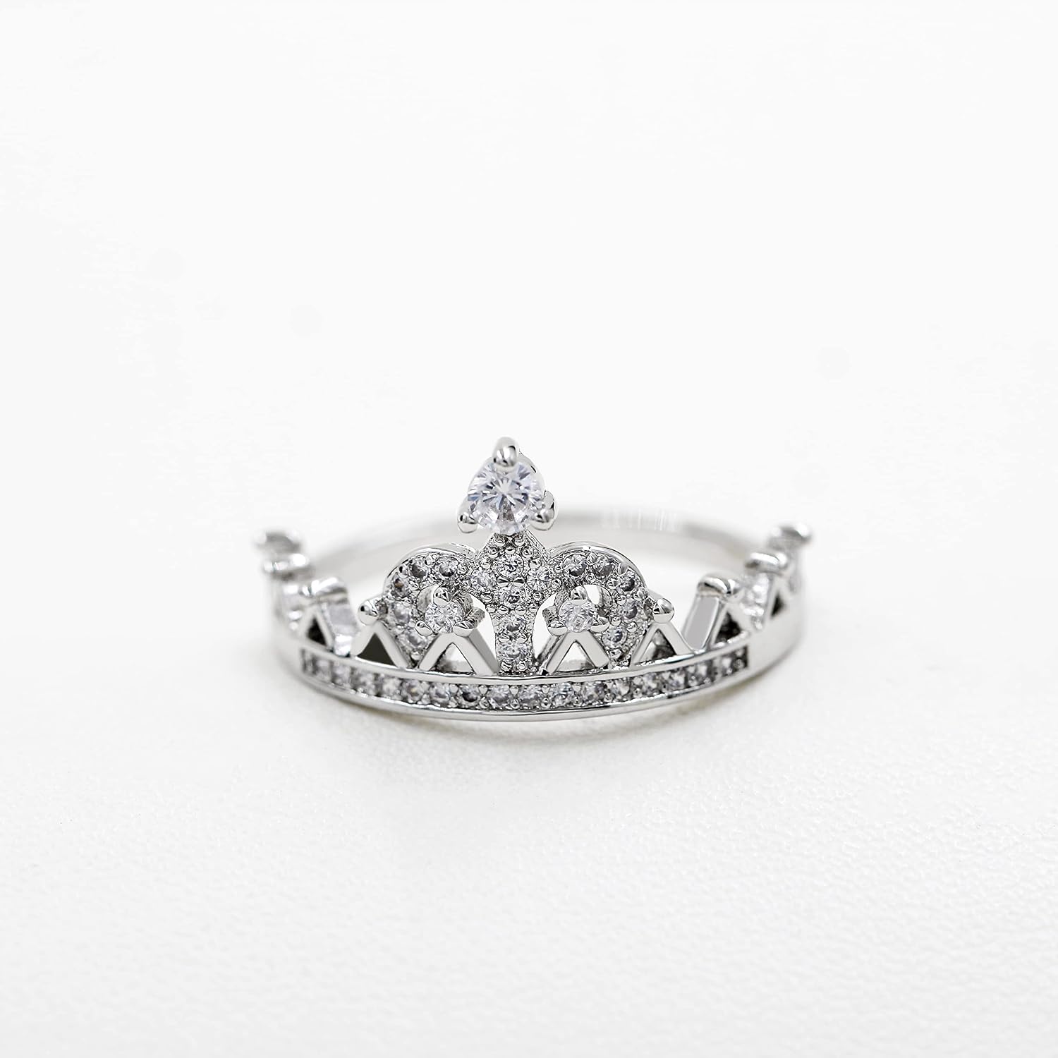 Uloveido Platinum Plated Crown Royal Ring, Women's Cubic Zirconia Wedding Rings Y1227