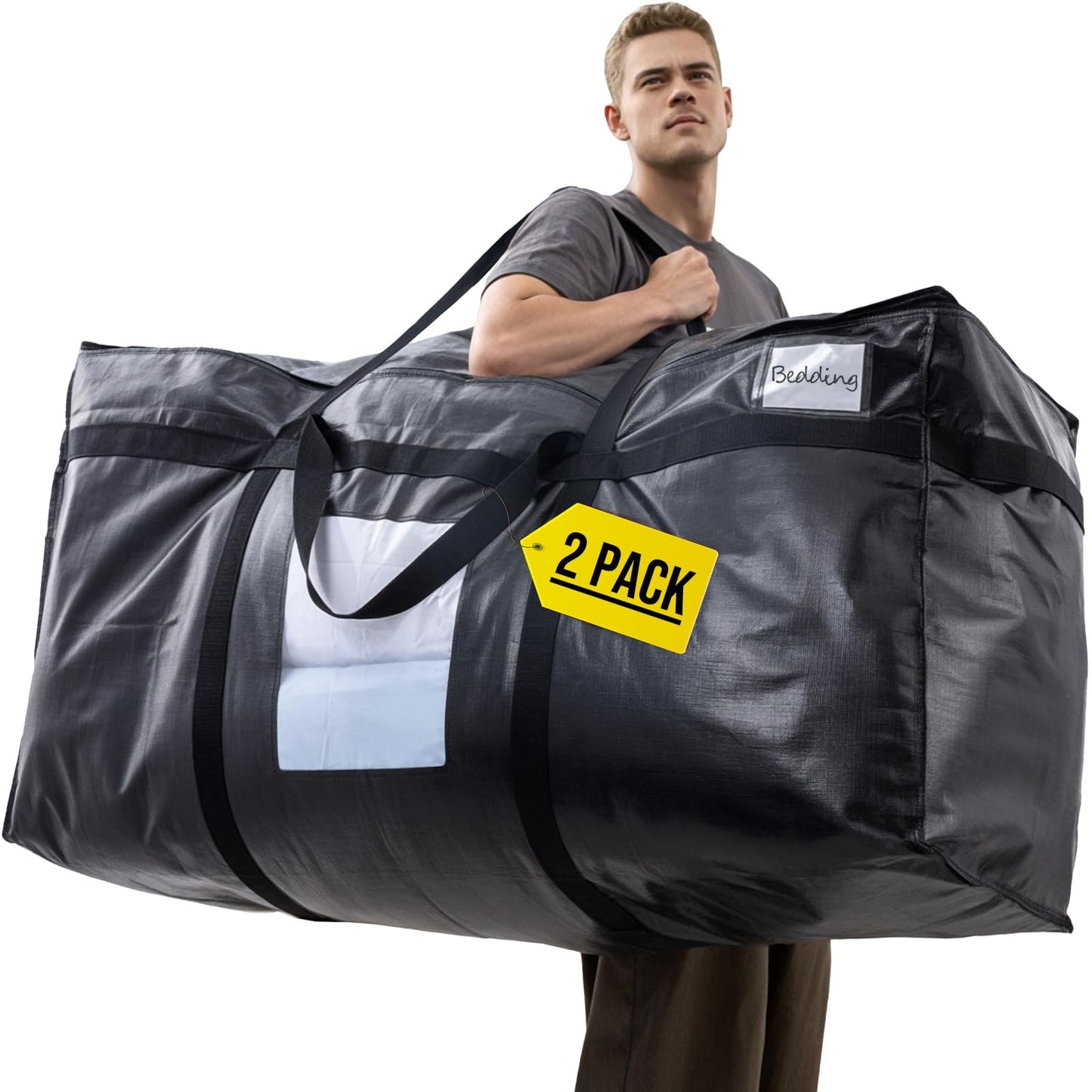 TAILI 69 Gallon Extra Large Storage Bags, XXL Blue Heavy Duty Moving Bags For Storage with Visible Window, Wrap Around Handles, Totes for Space Saving, Alternative to Moving Boxes (2 Pack)