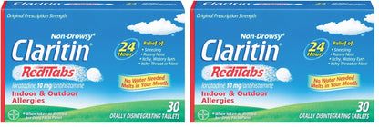 Claritin RediTabs 24 Hour Allergy Medicine, Non-Drowsy Prescription Strength Allergy Relief, Loratadine Antihistamine Tablets, 30 Count (Pack of 2)