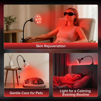 SANSI 6W 670nm Red Light Bulb for Sleep Therapy, Zero Blue Light for Melatonin Promoting Natural Sleep Aid + 32W 660nm 850nm Red Light Therapy for Body Face with Clip