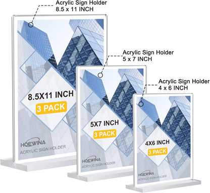 Acryl-Schilderhalter 8,5 x 11 Zoll 3er-Pack, klarer Aufsteller für Schilderhalter, vertikale doppelte Acrylaufsteller, Ausstellungsartikel für Verkaufsstände