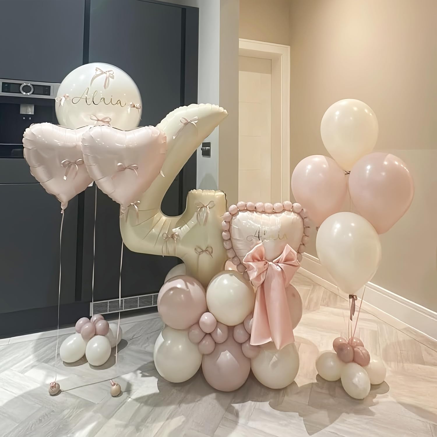 40 Inch Beige Number 1 Balloon for 1st Birthday Decoration, Large Self Inflating Cream Foil Number Balloons 0-9 for Boys Girls, White Sand 1 Helium Balloons for Women Men Party Anniversary Supplies