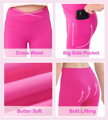 Mädchen Crossover-Yoga-Hose, Sport-Leggings für Kinder mit Taschen, Teenager-Mädchen Tanz- und Workout-Leggings