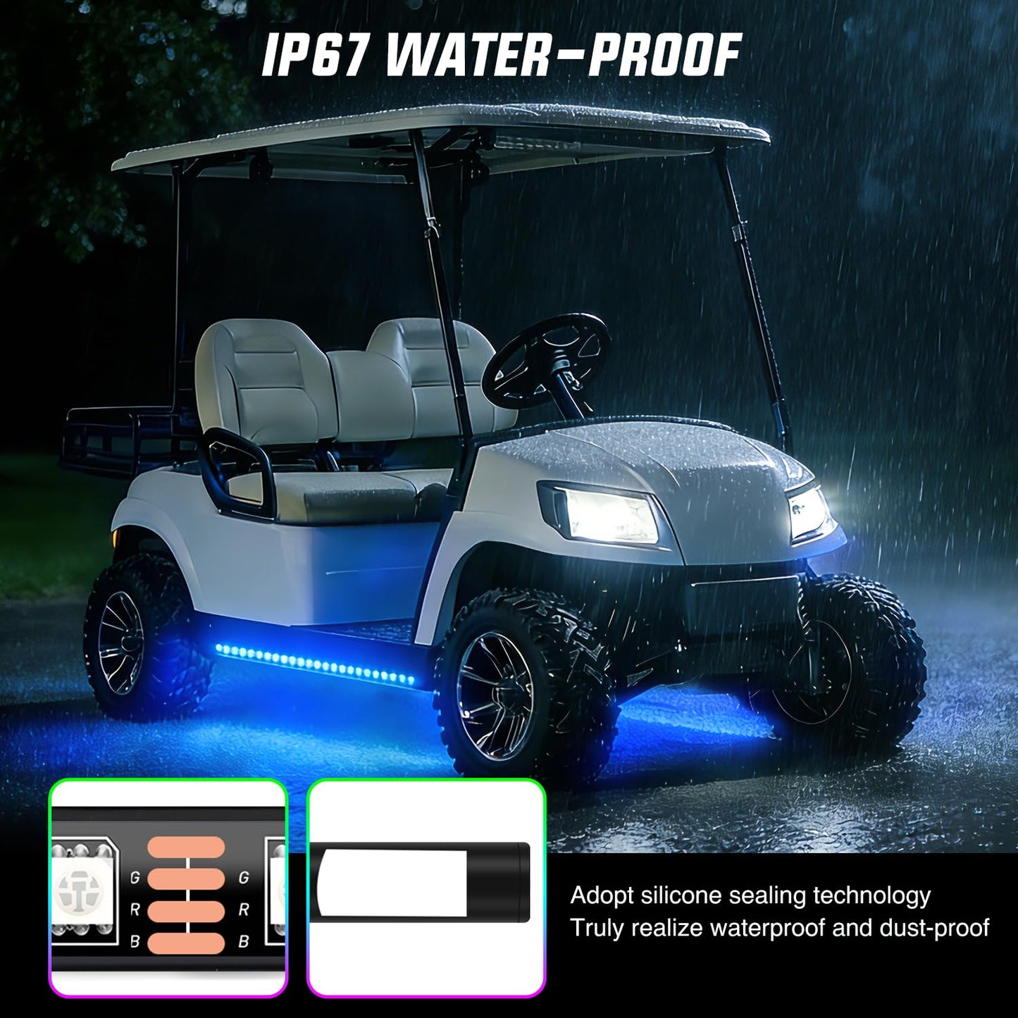Nilight 6PCS Golf Cart Underbody Light Kit with Canopy Lights Dream Color Multi-Mode Neon Accent Lighting APP Remote Control Sound Active Music Sync IP67 Waterproof 12V-66V for EZGO Yamaha Club Car