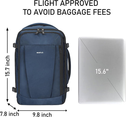 ECOHUB 16'' Reise-Rucksack Handgepäck Unterseat-Rucksack Persönlicher Gegenstand Flugzeug-Reisetasche mit 13 Taschen Handgepäck Flaschenhalter USB-Ladeanschluss Casual Daypack für Frauen Männer Schwarz