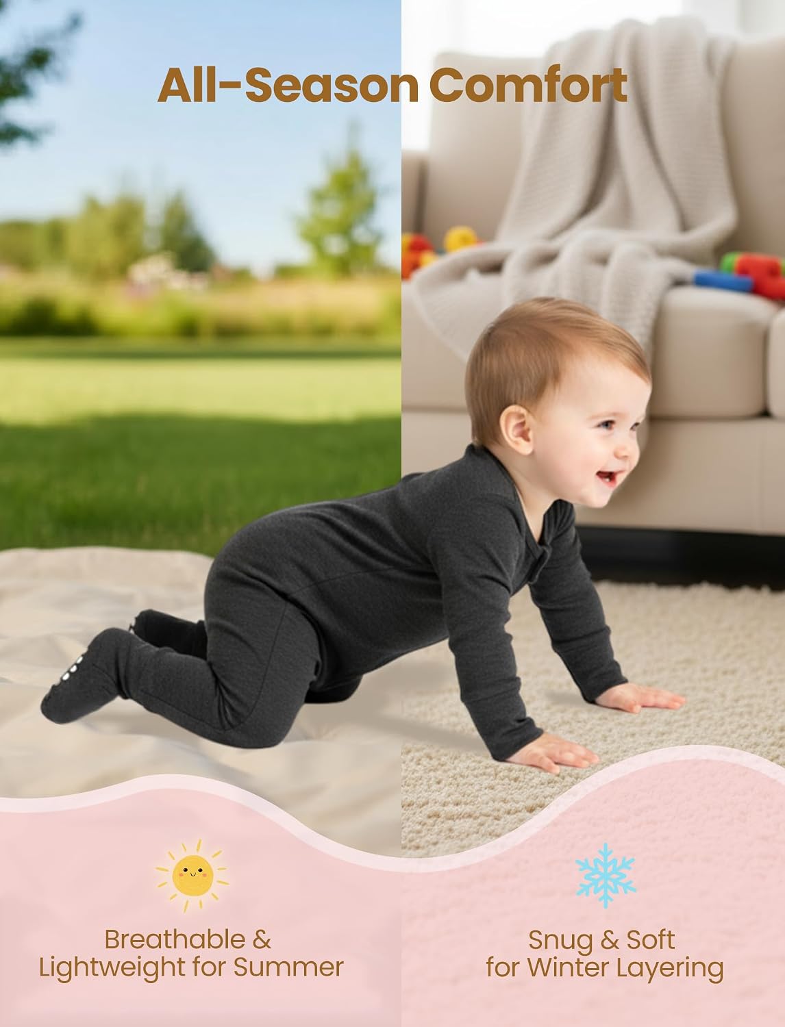 PATPAT Baby Footies Boys Girls - Bamboo Viscose - Zipper & Non-Slip Soles Romper Mitten - Footed & Footless Infant Clothes