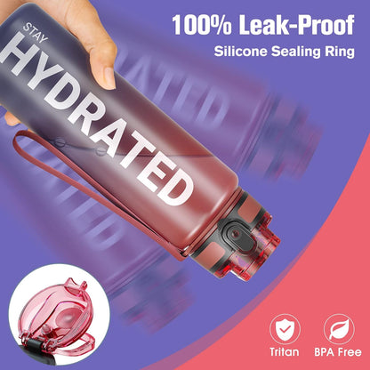 Sahara Sailor Trinkflasche, 950ml Motivations-Sportflasche mit Zeitmarkierung – Trinkzeiten – Tritan, BPA-frei, weite Öffnung auslaufsicher, Fast-Flow-Technologie mit Reinigungsbürste (1 Flasche)