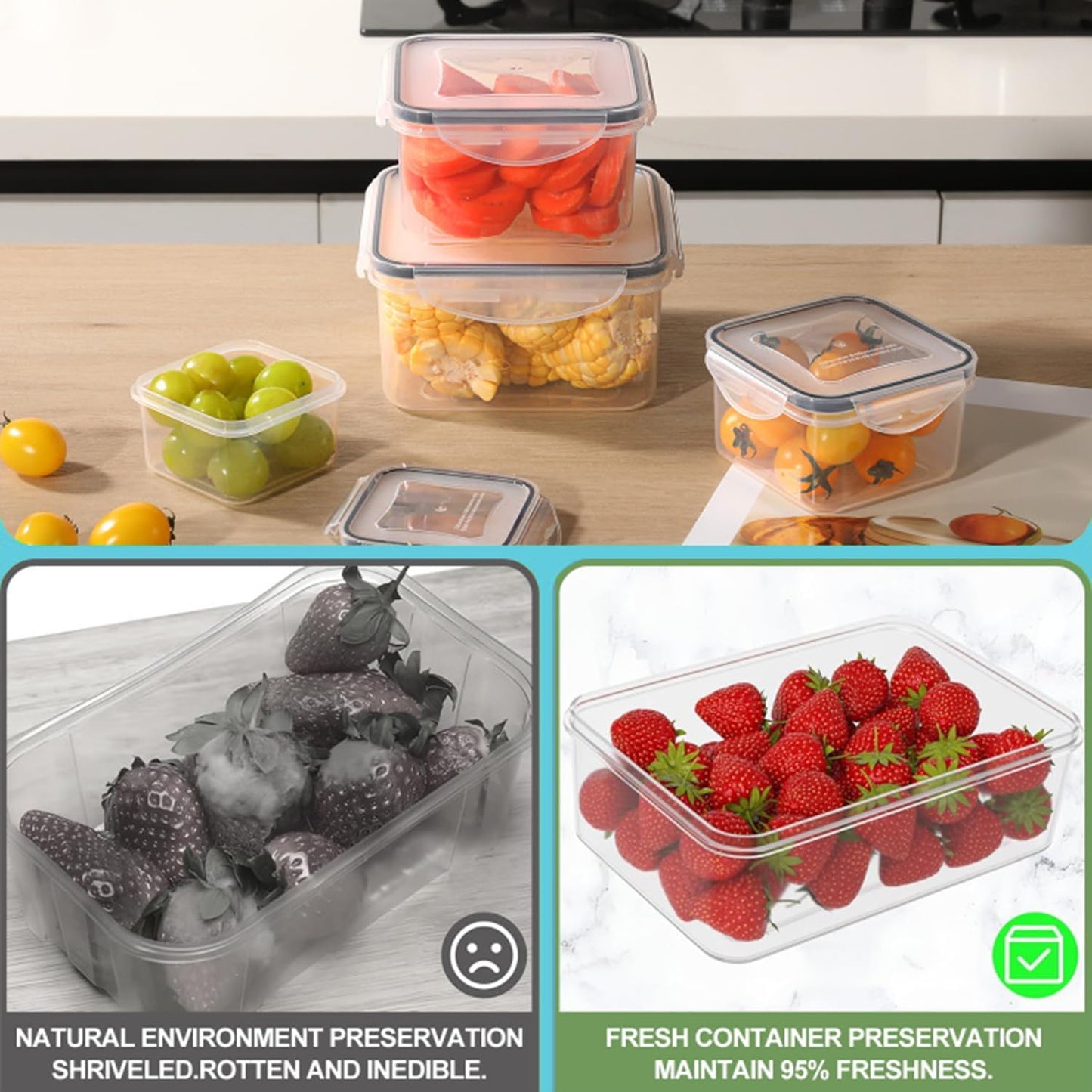 Pure Future 10-teiliges Set (5er-Pack, 1 l) Borosilikatglas-Lebensmittelbehälter mit verbesserten abnehmbaren Verschlussdeckeln – auslaufsichere Essenszubereitungs-Lunchboxen, ofen-/mikrowellengeeignet