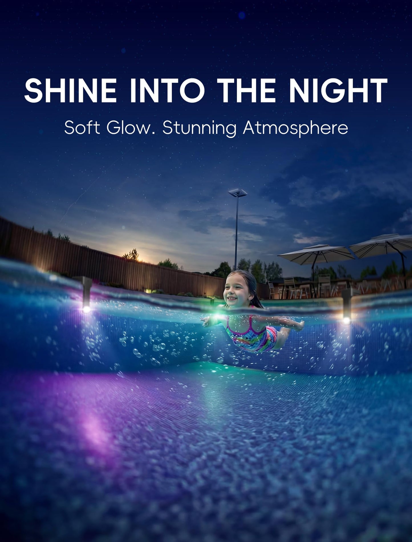 Solar Pool Lights Only for Metal Frame Above Ground Pools, 10-Color RGB 4-Mode LED Underwater Submersible Poolside Light with Auto Dusk Sensor, Waterproof Design, Remote & Timer Off, 1 Pack