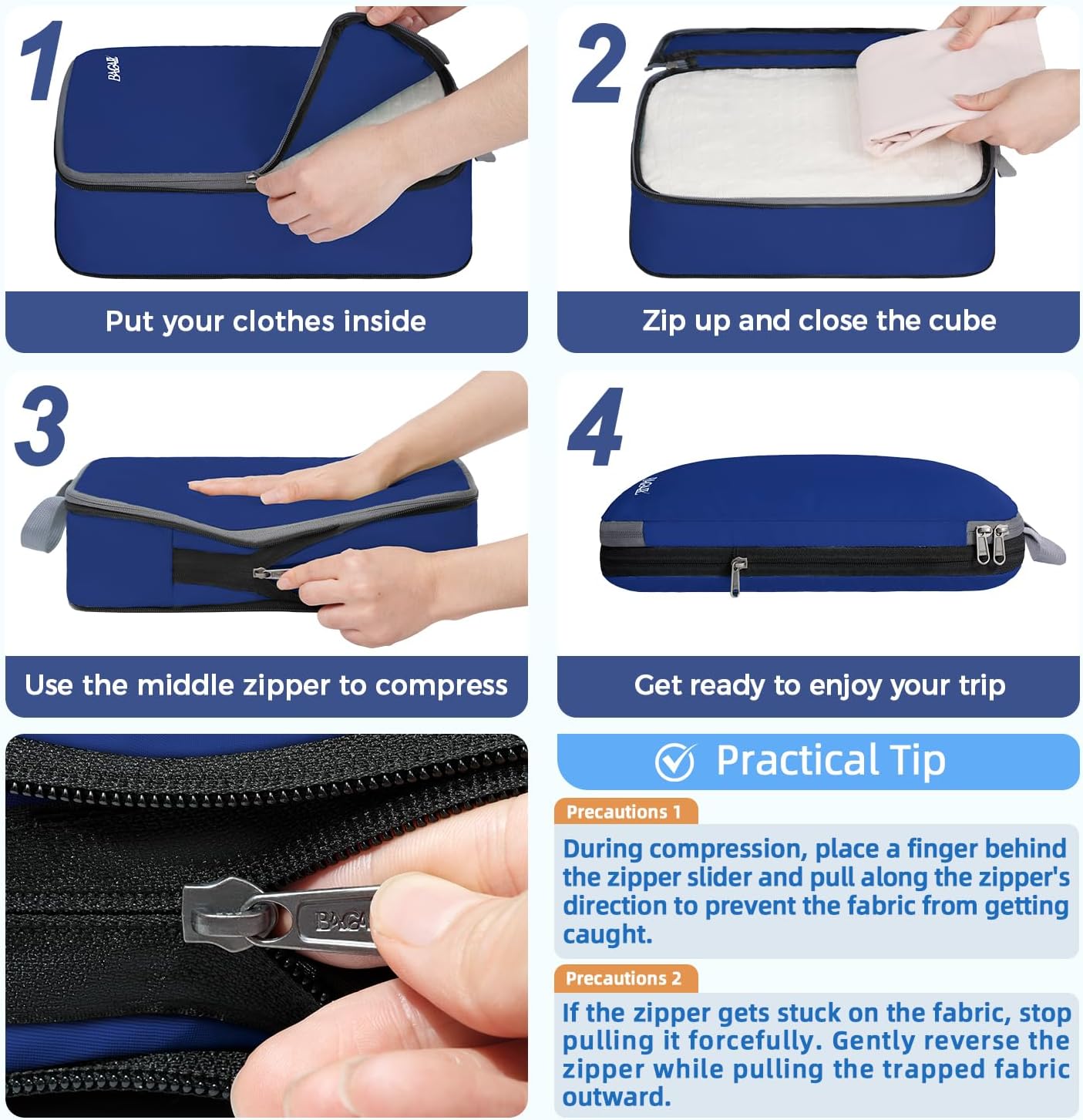 BAGAIL 4er-Set Kompressions-Packwürfel Reise-erweiterbare Packorganizer (Schwarz, 4er-Set)