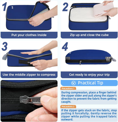 BAGAIL 4er-Set Kompressions-Packwürfel Reise-erweiterbare Packorganizer (Schwarz, 4er-Set)
