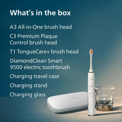 Philips Sonicare DiamondClean Smart 9500 Electric Toothbrush - Sonic Toothbrush with App, Pressure Sensor, 15 Brushing Settings, Replacement Reminder, USB Charging Travel Case, Black, Model HX9923/11